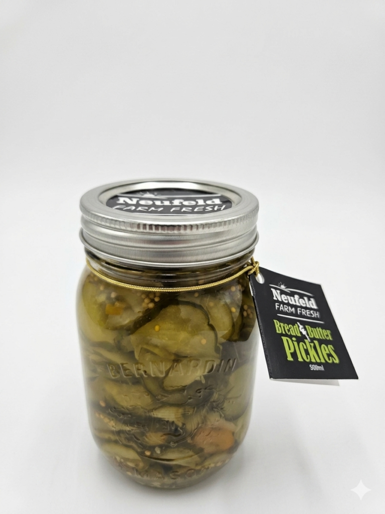 Jar of Neufeld Farm Fresh Bread and Butter Pickles