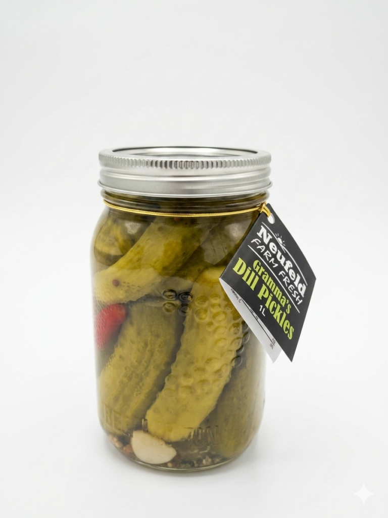 Jar of Neufeld Farm Fresh Grandma's Dill Pickles