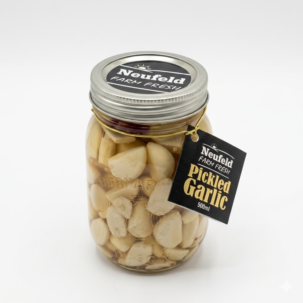 Jar of Neufeld Farm Fresh Pickled Garlic