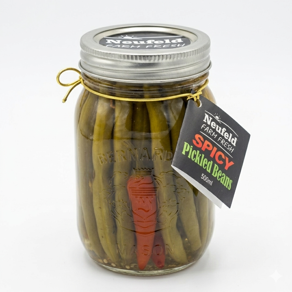 Jar of Neufeld Farm Fresh Spicy Beans